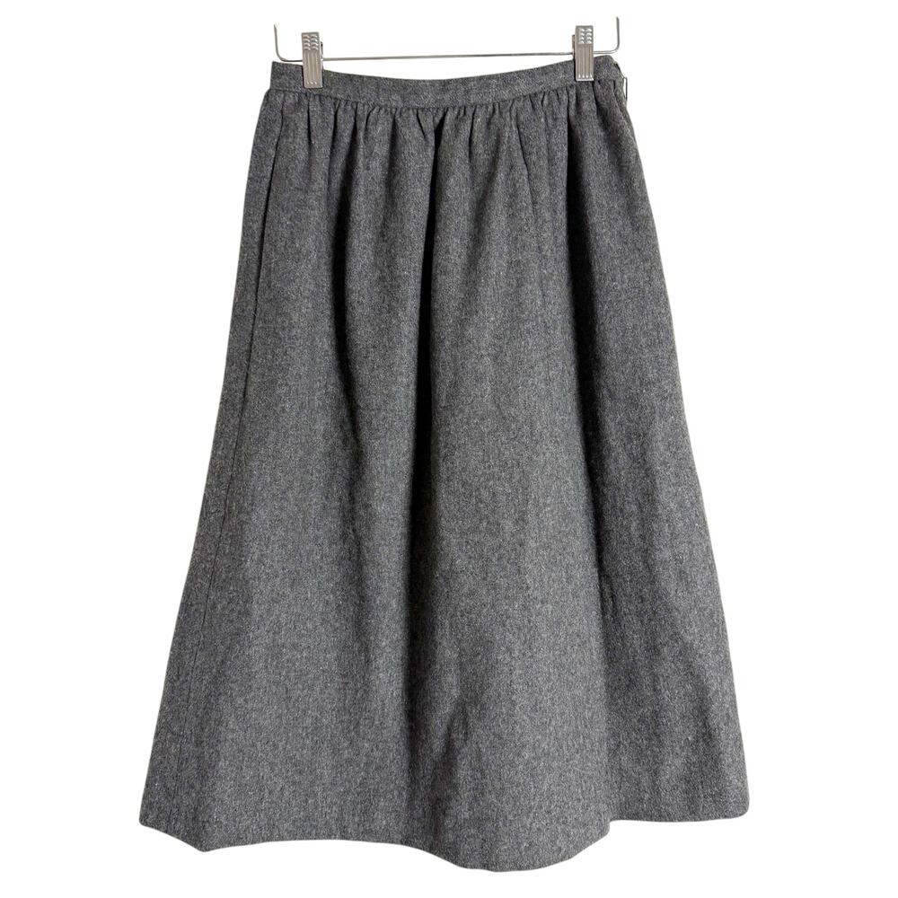 Vintage Halston Gray A-Line High-Waist Wool Midi Skirt Size 6